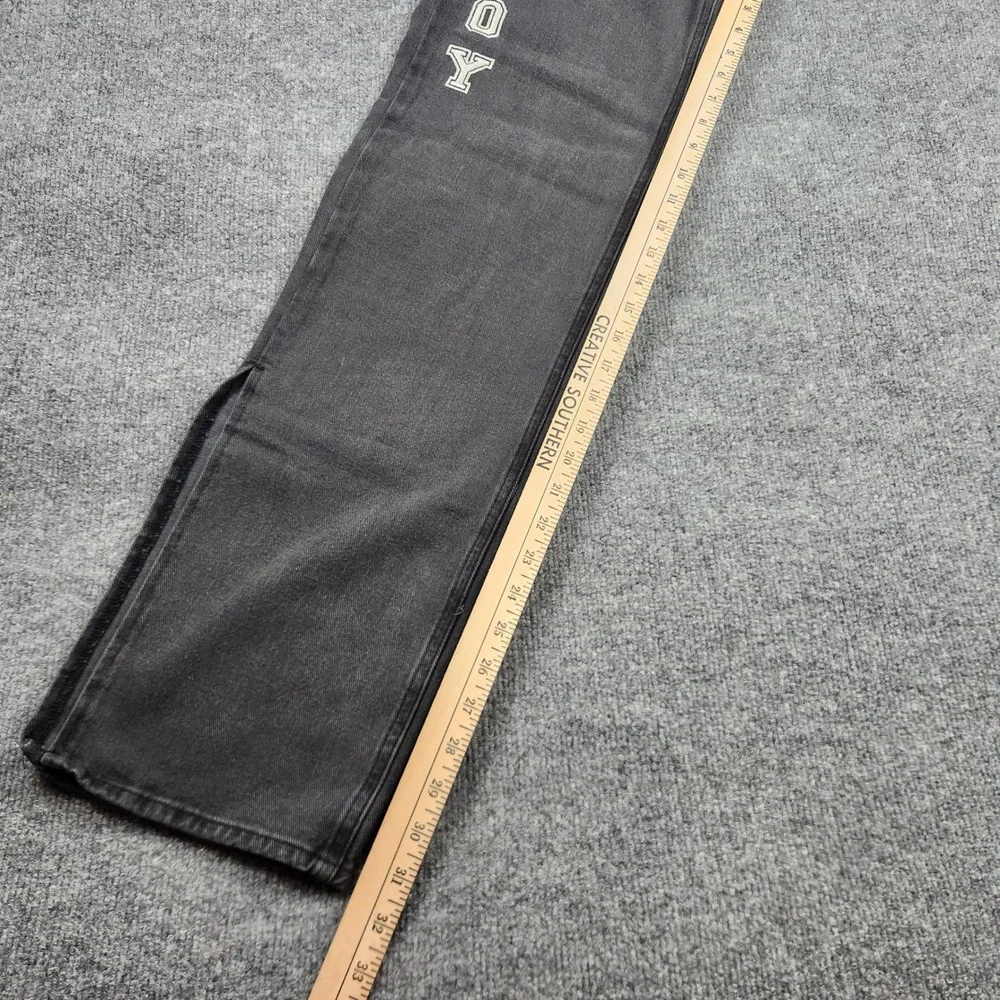 Playboy by PacSun Womens Washed Black Straight Leg Slit Hem Logo Jeans Size‎ 26